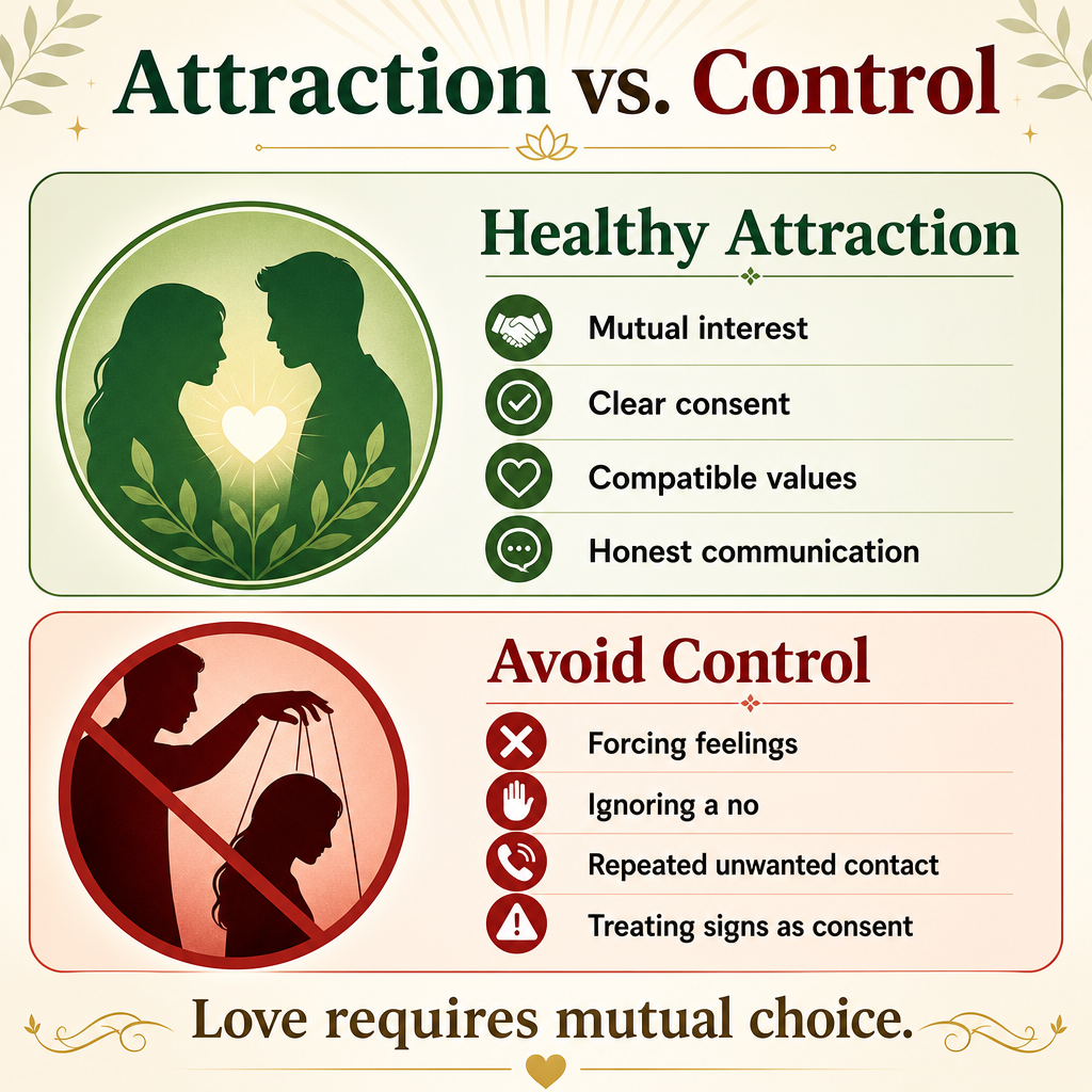 Infographic comparing healthy attraction intentions with controlling behavior