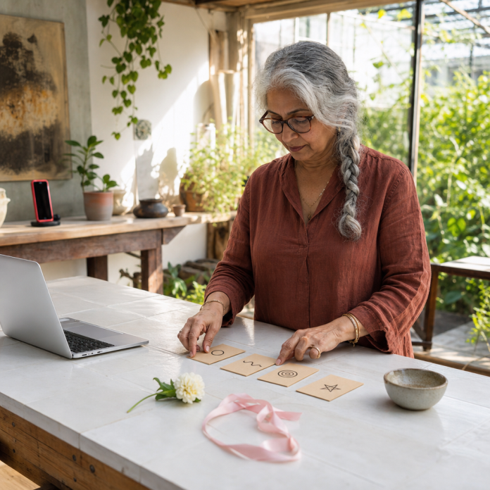 Choosing the Right Love Spell - New Featured Image Older woman choosing a love-spell intention with laptop and notes