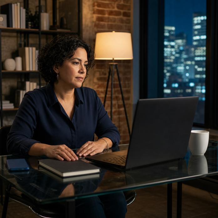 Do Love Spells Really Work - New Featured Image V2 Woman considering spiritual belief and practical action with laptop and phone