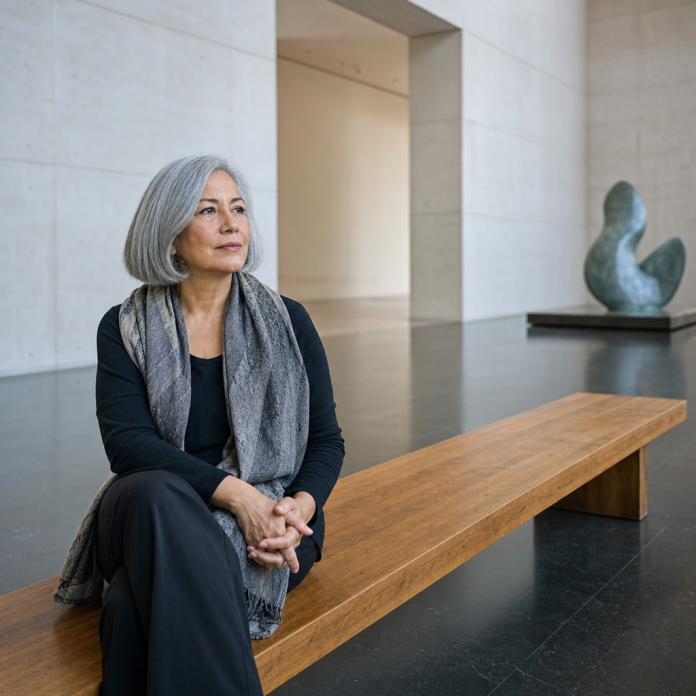 Why Didn't My Love Spell Work — Featured Image Woman reflecting quietly in a modern art museum atrium