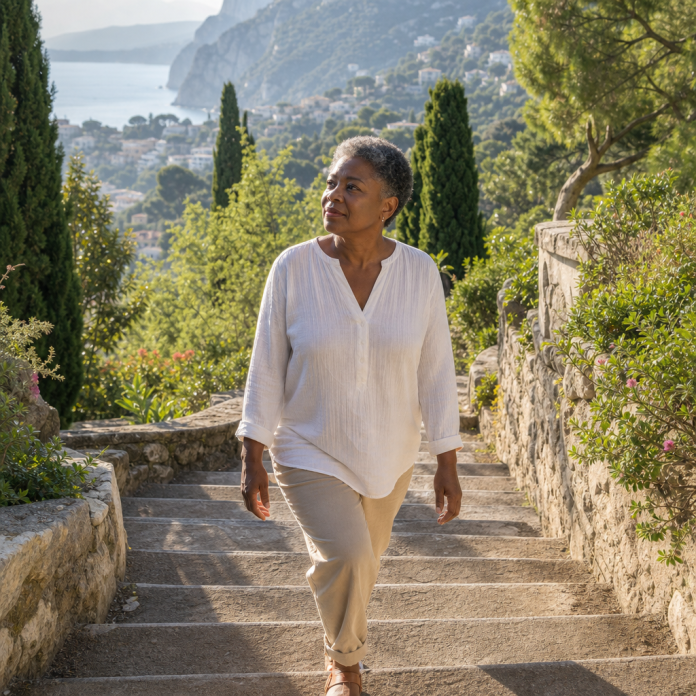 Love Spell Success Factors β Featured Image Woman walking through a terraced garden with several steps ahead